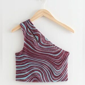 & Other Stories Women's One Shoulder Top XS / Colorful Retro Print Crop Top